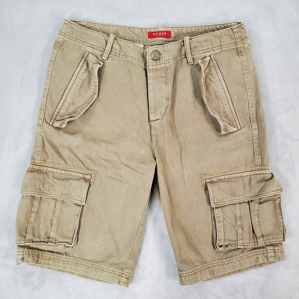 GUESS Los Angeles Cargo Shorts Mens 36x11 Classic Brown Heavy Twill Button Fly